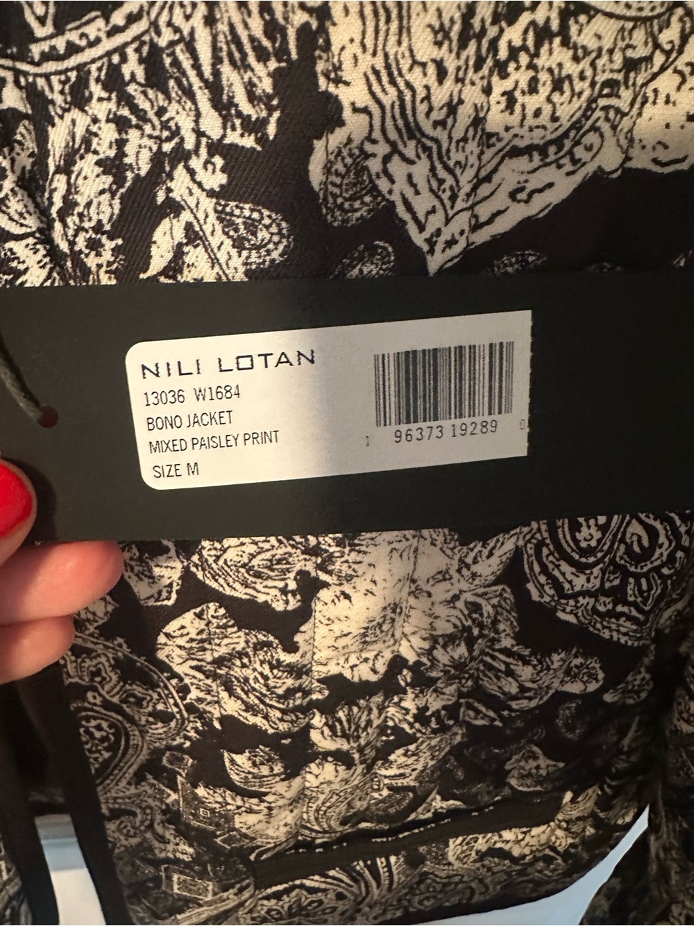 Nili Lotan The Bono Jacket- Black & White Paisley Cropped Jacket - Picture 3 of 7